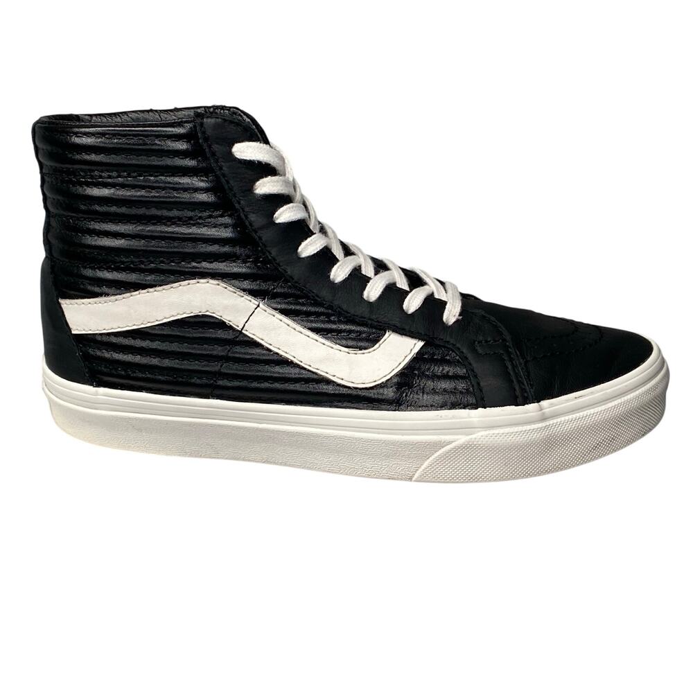 VANS Sk8-Hi Sneakers Sz 7.5W 6M Black Leather Padded Collar Ankle Support